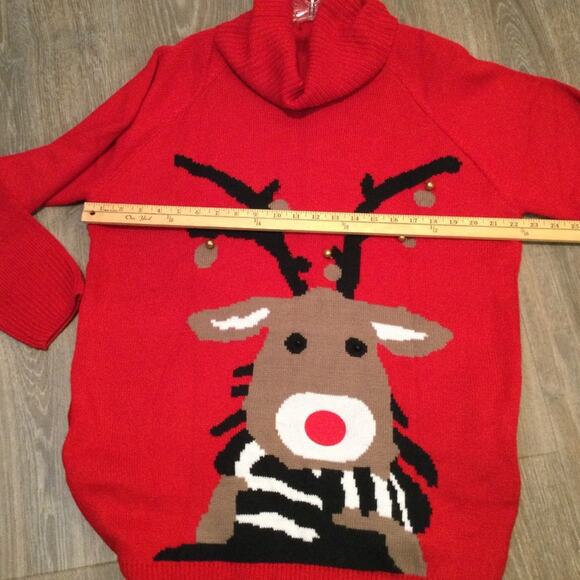Ugly Christmas Sweater Reindeer Themed turtleneck tunic M - Picture 4 of 5